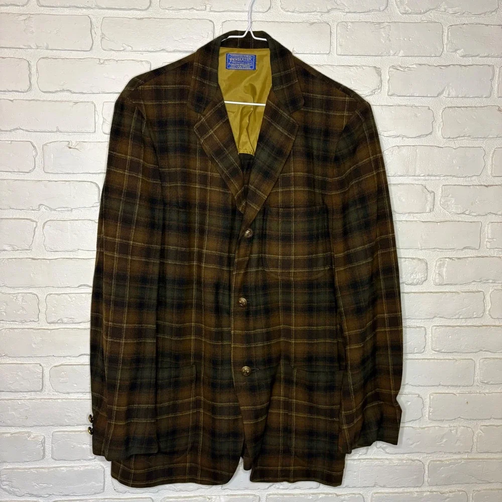 Pendleton Vintage Flannel Jacket Shirt 1960's 100% Wool Plaid Men's‎ Size Small
